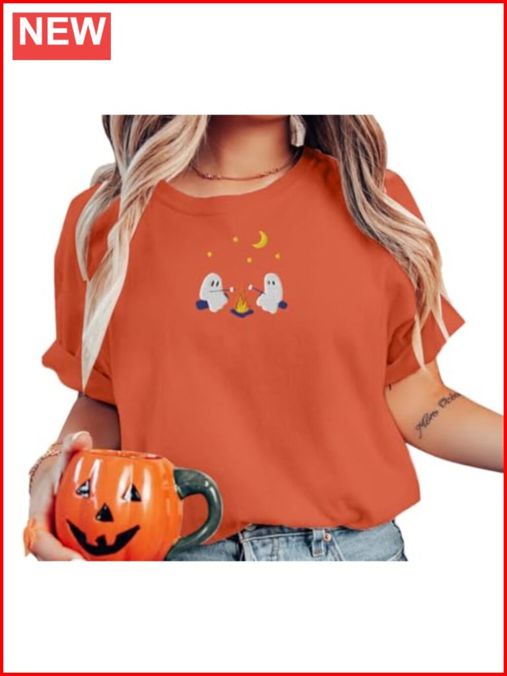 Embroidered Pumpkin Halloween Shirt Women Thanksgiving Vintage Graphic Tee